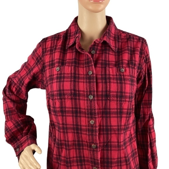 Duluth Trading Button Down Flannel Top Size S Red Plaid - Picture 2 of 6